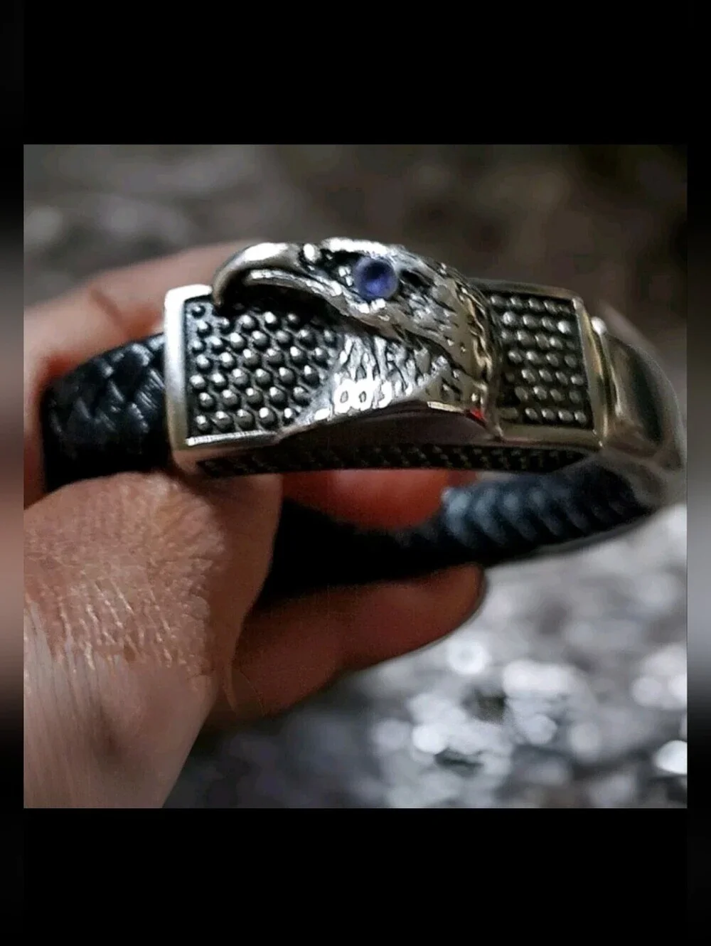 Genuine Leather Stainless Steel Tanzanite Eagle Bracelet